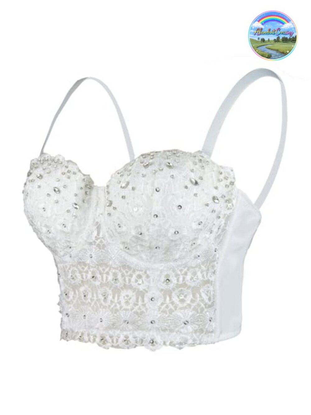 Lace Rhinestone Bustier Crop Top Mesh Corset Bra